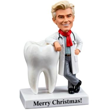 Imagem de Dentista personalizado Bobblehead Natal exclusivo decoração de mesa/escritório estatueta personalizada balançando a cabeça, ornamento festivo interno/desktop exclusivo para profissionais de