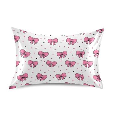 Imagem de SEHANY Capas de almofada de seda com laço rosa para cabelo e pele, capas de almofada de cetim respiráveis macias e refrescantes com fecho de envelope, tamanho king (50,8 x 101,6 cm)