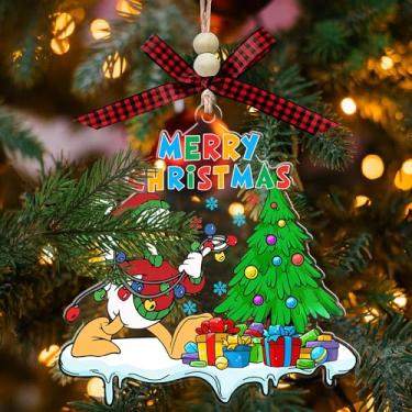 Imagem de Pato de desenho animado com enfeite de acrílico de árvore de Natal, decoração de pendurar em árvore de Natal, enfeite de personagem de desenho animado de pato estilo Donald para crianças, meninos