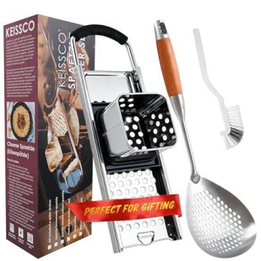 Imagem de Spaetzle Maker de aço inoxidável de grau premium com alça de aderência confortável, coador de aranha escumadeira com fenda, coador de macarrão de ovo tradicional alemão caseiro, conjunto de