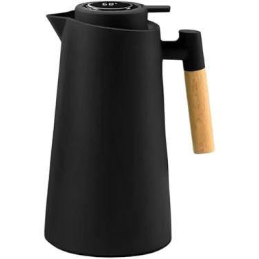 Imagem de Garrafa Térmica 1L com Termômetro Digital LED e Cabo de Madeira – Para Café, Chá e Bebidas Quentes ou Frias – Design Moderno e Sofisticado para Mesa Posta e Cozinha – (Preto)