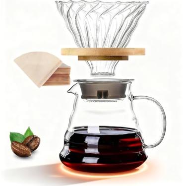 Imagem de Cafeteira v60, Coador de Cafe Vidro, Coador de Cafe, Cafeteira de Gotejamento, Vidro, Lnclui 40 Papéis de Filtro