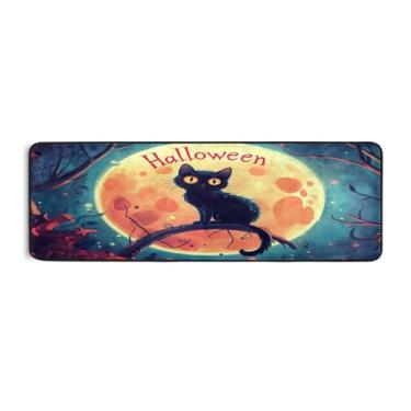 Imagem de Qilmy Tapete corredor lua vermelha e gato preto 183 x 61 cm, antiderrapante, antifadiga, confortável, tapetes longos, para quarto, sala de estar, banheiro, corredores, entrywa33