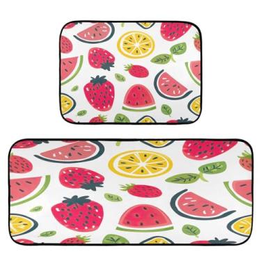 Imagem de Wassud Tapetes de cozinha de frutas para o chão, decoração de casa, tapetes de cozinha acolchoados, antifadiga, tapetes de cozinha, antiderrapante, lavável, itens essenciais, conjunto de 2