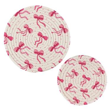 Imagem de Wassud Conjunto de trivet de arcos fluidos para pratos quentes, suportes redondos de panela, almofadas quentes de algodão, porta-copos resistentes ao calor para decoração de cozinha, bancada, 2 peças