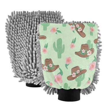 Imagem de CEBUGI Chapéus de cowboy florais, luvas de lavagem de carro, pacote com 2 luvas de microfibra sem arranhões para carros, caminhões, SUVs e mais