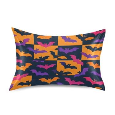 Imagem de Wassud Fronha de cetim para cabelo e pele xadrez morcego macio fronhas de seda queen size respiráveis com fecho de envelope