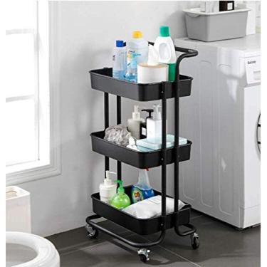 Imagem de LMJYU Carrinho de rodinhas de 3 camadas, carrinho de armazenamento de armazenamento, organizador de armazenamento móvel resistente com alças e rodas bloqueáveis, carrinho de armazenamento com cestas