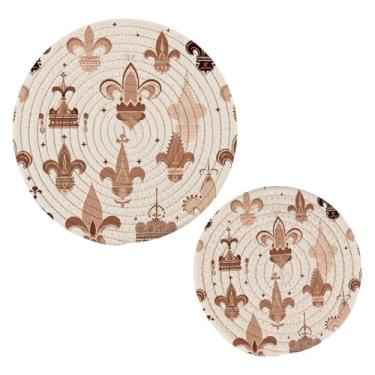 Imagem de Wassud Conjunto de coroas de mão e flores para pratos quentes, suportes redondos de panela, almofadas quentes de algodão, porta-copos elegantes, decoração de cozinha e acessórios, 2 peças