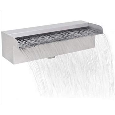 Imagem de Fonte de piscina de aço inoxidável, fonte de parede retangular, cascatas com fita de LED para jardim, piscina ao ar livre, fonte de spa, fontes ao ar livre