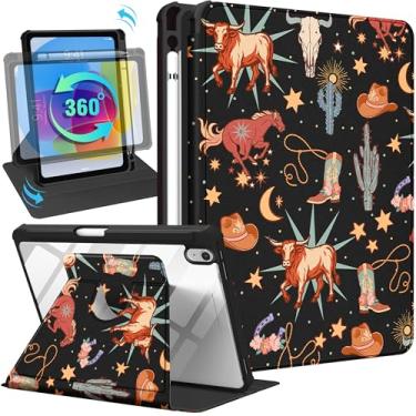 Imagem de Uppuppy Capa para iPad A16 para iPad 10ª geração, capa de 10,9 polegadas - suporte giratório de 360 graus, capa inteligente com suporte para lápis para mulheres e meninas, cowboy ocidental para tablet