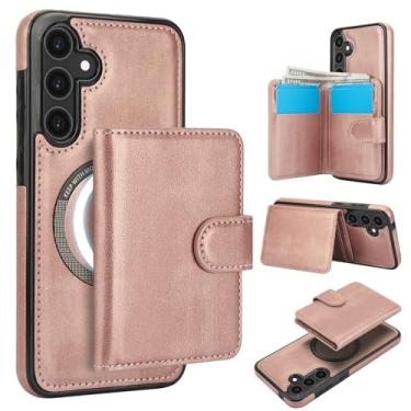 Imagem de Carteira removível para Samsung Galaxy S24 Plus compatível com Magsafe capa de carregamento sem fio com suporte para cartão, compartimento para dinheiro, capa à prova de choque 2 em 1 (ouro rosa)