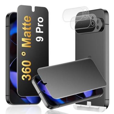 Imagem de JEHOO [Pacote com 2 + 2] Protetor de tela de privacidade fosco de 4 vias 360° para Google Pixel 9 Pro com protetor de lente de câmera, compatível com sensor de impressão digital, filme flexível