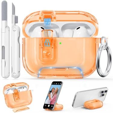 Imagem de Capa transparente para AirPods Pro 3 2025 com trava segura, capa transparente de TPU macio para Apple AirPods Pro 3ª geração com suporte de telefone e kit de limpeza para mulheres e homens com