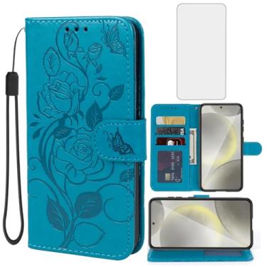 Imagem de Vavies Capa para Galaxy S25, capa carteira para Samsung S 25 5G com protetor de tela de vidro temperado, capa de telefone com suporte para cartão de crédito de couro floral para Samsung Galaxy S25