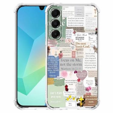 Imagem de mehidpur Citações Cristãs Estética Vintage Jesus Versículo da Bíblia Padrão Colagem, Capa Amortecedora TPU Macio para Samsung Galaxy A16, #2