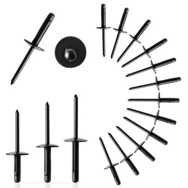 Imagem de Kit sortido de 45 peças de rebites triplos pretos, 3 rebites pop de alumínio com flange grande de 3/40.6 cm com anéis de vedação, rebites explosivos para reparo de caiaque, canoa, barco (3/40.6 cm x 5