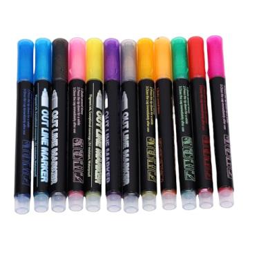 Imagem de ZJchao 12 Canetas Cintilantes de Linha Dupla, Conjunto de Marcadores de Contorno Metálico Com Cores Vibrantes para Caligrafia e Pintura de Arte de Doodle