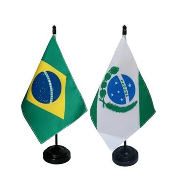 Imagem de Kit Bandeira de Mesa Brasil e Paraná, Dupla Face, Decorativa, Multicolorido, 19x13cm, Base Plástica, Tecido Oxford, para Escritório, Eventos e Festas
