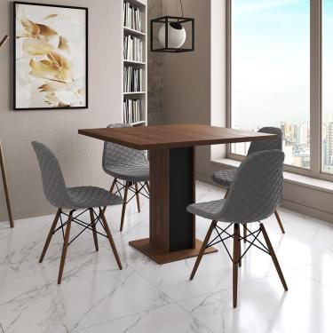 Imagem de Mesa Jantar Londres Quadrada Amêndoa 90Cm Base Preta 4 Cadeiras Eames Estofadas Grafite Madeira