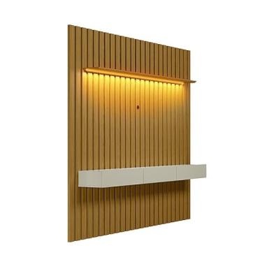 Imagem de Painel Ripado com Rack Suspenso até 70 Polegadas Tulum com LED 1 PT 2 GV Cedro e Off White Alt 242 Larg 222 cm