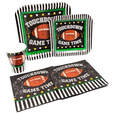 Imagem de Pacote de férias! Pratos de papel, guardanapos e copos descartáveis para 15 – Inclui pratos de sobremesa, pratos de jantar, guardanapos e copos, Touchdown Game Time