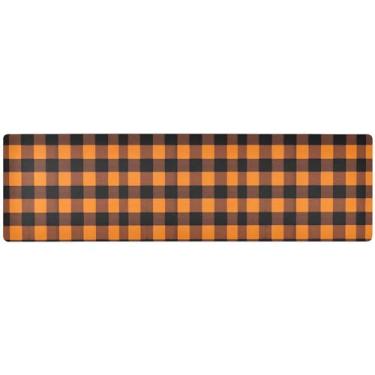 Imagem de Tripé de panela quente xadrez laranja e preto, corredor de mesa, impermeável, resistente ao calor, suporte de panela quente para bancada