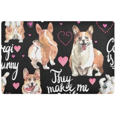 Imagem de TSENQUE Tapete de porta frontal personalizado para cães corgi galês para porta da frente, tapete de boas-vindas para outono, tapete de banho absorvente de água, antiderrapante, 81 cm x 50 cm