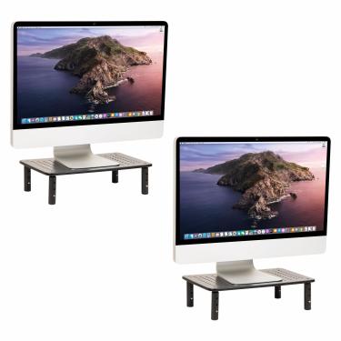 Imagem de Mind Reader Suporte para monitor de ferro, laptop ou tela com plataforma de metal ventilada, níveis de altura ajustáveis, pacote com 2, preto