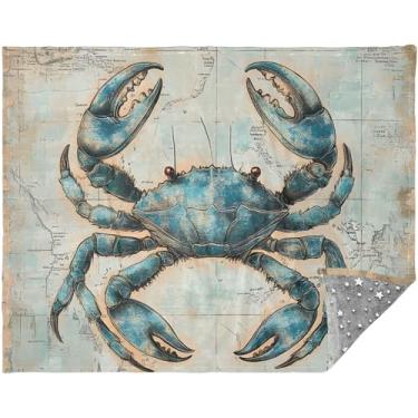 Imagem de Mantas e mantas macias de caranguejo azul vintage mapa do mar 177,8 cm x 139,7 cm cobertor xadrez mais macio do mundo cobertores quentes personalizados engraçados