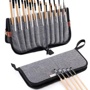 Imagem de SFYBYHEART Suporte de pincel de tinta, 22 compartimentos para armazenamento de acrílico, óleo de guache, guache, bolsa de lona, prata, branco, comporta 100 pincéis
