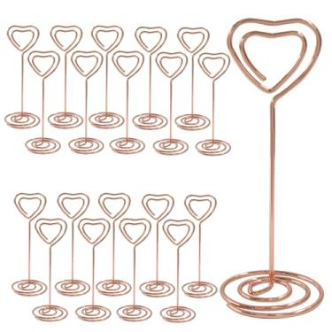 Imagem de Kemcatui 20 peças de mini suportes de números de mesa, porta-fotos de 8,3 cm para mesas, porta-cartões de lugar, versátil para menus, nomes e placas em celebrações (em forma de coração ouro rosa)