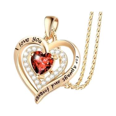 Imagem de Colar Com Pingente De Zircônia Vermelha Em Caixa De Presente Flor Rosa