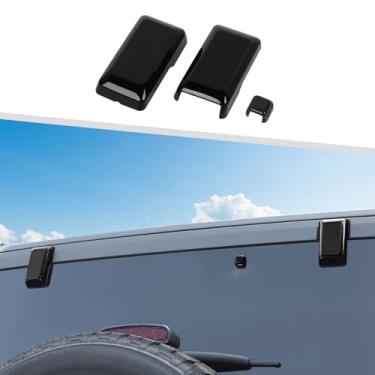 Imagem de Jimen Compatível com Ford Bronco 2021-2022, 3 peças de tampa de dobradiça de vidro para porta traseira, acessórios de acabamento externo (preto)