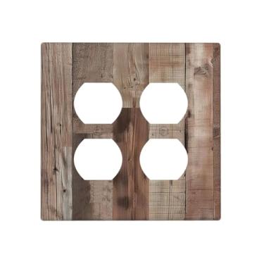 Imagem de SGEDAO Capas decorativas para tomada de madeira retrô, placa de madeira vintaga, placa de parede de 2 grupos, receptáculo duplo duplo, dois interruptores de luz, placa frontal dupla jumbo para casa de