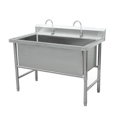 Imagem de Pia de aço inoxidável independente, pia comercial, pia industrial de cozinha, pia de tigela única grande, com kit de drenagem, para garagem, restaurante, cozinha, lavanderia (120 cm)