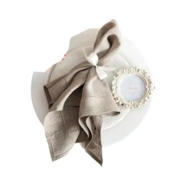 Imagem de Conjunto De 6 Sousplats De Linho Branco, Decoração Rústica Para Mesa D