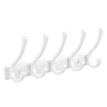 Imagem de Cabide de cabide moderno suporte de parede, gancho de parede branco com 5 ganchos, para pendurar casaco, mochila, pendurar roupas, chapéu, toalha