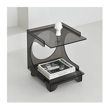 Imagem de Mesa de telefone acrílica quadrada mesa de cabeceira mesa de cabeceira mesa de cabeceira criativa prateleira pequena mesa de centro nórdica sala de estar sofá mesa lateral quarto armazenamento