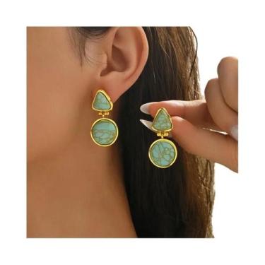Imagem de Novo estilo boêmio retro geométrico turquesa brincos femininos simples