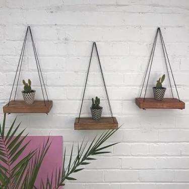 Imagem de Kit 3 Prateleiras de Madeira Nicho Suporte para Plantas Rústico, MDF