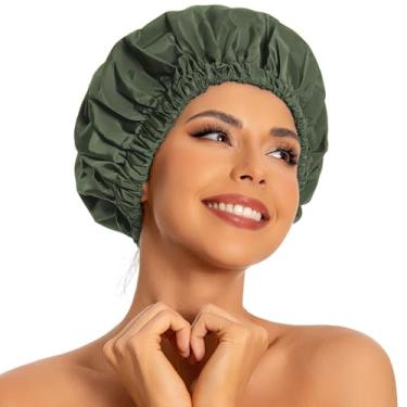 Imagem de Touca de banho reutilizável para mulheres, grande touca de banho impermeável lavável faixa elástica chapéu de cabelo para cabelo longo, tranças (verde)
