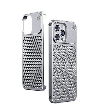 Imagem de SNIDII Capa de telefone de aromaterapia para iPhone 14 Pro Max Plus com malha de metal de liga de alumínio, capa respirável antiarranhões e antiqueda (prata para iphone14ProMax(6.7)