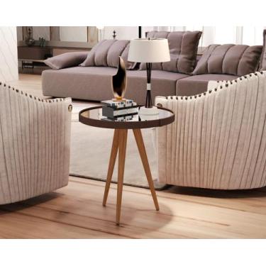 Imagem de Mesa Apoio Adnet Couro Com Espelho 40cm Pés Palito cor Marrom - Compra