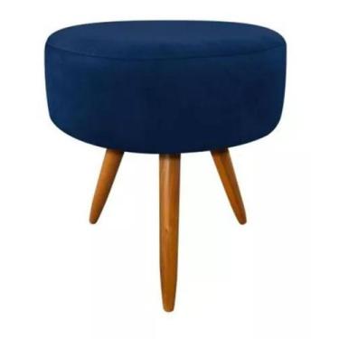 Imagem de Puff Redondo Decorativo Banqueta Pés Palito Suede - Casal Decor, Azul 