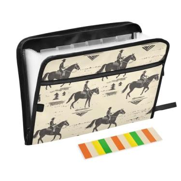 Imagem de Pastas de arquivo de cowboy para passeios a cavalo, pastas de plástico com 13 bolsos, pasta expansível para documentos, escola, estudantes, escritório, pasta de estética com etiquetas tamanho A4 carta