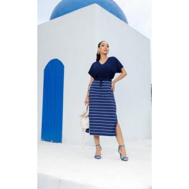 Imagem de Conjunto Feminino Saia+ Blusa Náutico Você Sempre Bela, Azul, Branco