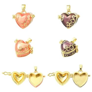 Imagem de Ipotkitt 6 peças, 2 cores, latão, formato de coração, caixa de oração, pingentes esmaltados, medalhão, memória, pingentes para fazer joias, artesanato, pulseira, colar, brincos, chaveiros