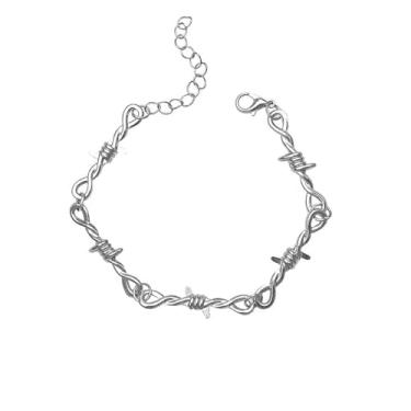 Imagem de Pulseira gótica com espinhos de arame farpado para homens e mulheres, vintage, vintage, punk, fina, ajustável, corrente de elos hip hop, rock, motociclista, barba, vinho, pulseira, joias modernas,
