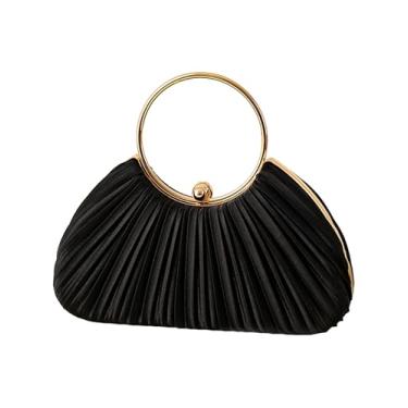 Imagem de Zeflows Bolsa feminina de cetim plissada elegante clutch com corrente destacável para festa de casamento e formatura, Preto